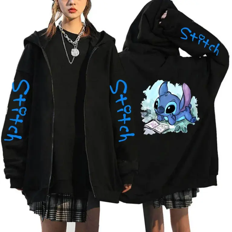 Hoodie Zipper Cartoon Winter Disney Stich Zip Up Hoodies Frauen Harajuku Nette Anime Sweatshirt Manga Streetwear Hoody Weibliche 3