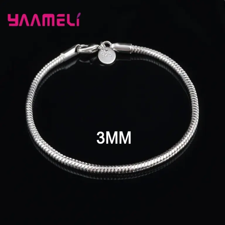 Große Förderung Sterling Silber gestempelt Kette Armband für Männer Frauen Unisex Schmuck mit Hummer verschlüssen 3mm 4mm Breite 3