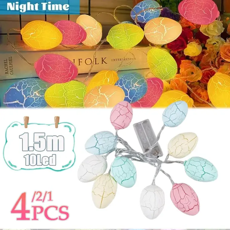 1/2/4PCS LED-Licht Ostern Party Dekoration Bunte Rissige Osterei Lichterketten Fee Lichterketten 2025, Ostern Home Decora 1