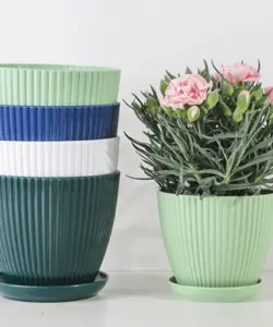 Kunststoff-Blumentopf, Sukkulenten-Topf mit Tablett, grüner Dill, rund, doppelschichtig, kleiner Blumentopf, Heimbüro, Desktop-Dekoration