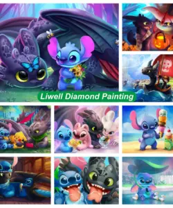 Ohnezahn und Stitch, niedlicher Disney-Cartoon, voller Diamanten, Kunstgemälde, Fantasy-Tier, Kreuzstich, handgefertigt, Mosaik, Heimdekoration