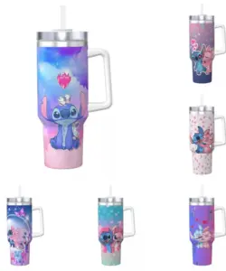 Edelstahl Tumbler Stitch Angel Tassen Tasse mit Strohhalme Fahren Heiße Getränke Wasserflasche Tragbare große Kapazität Thermobecher