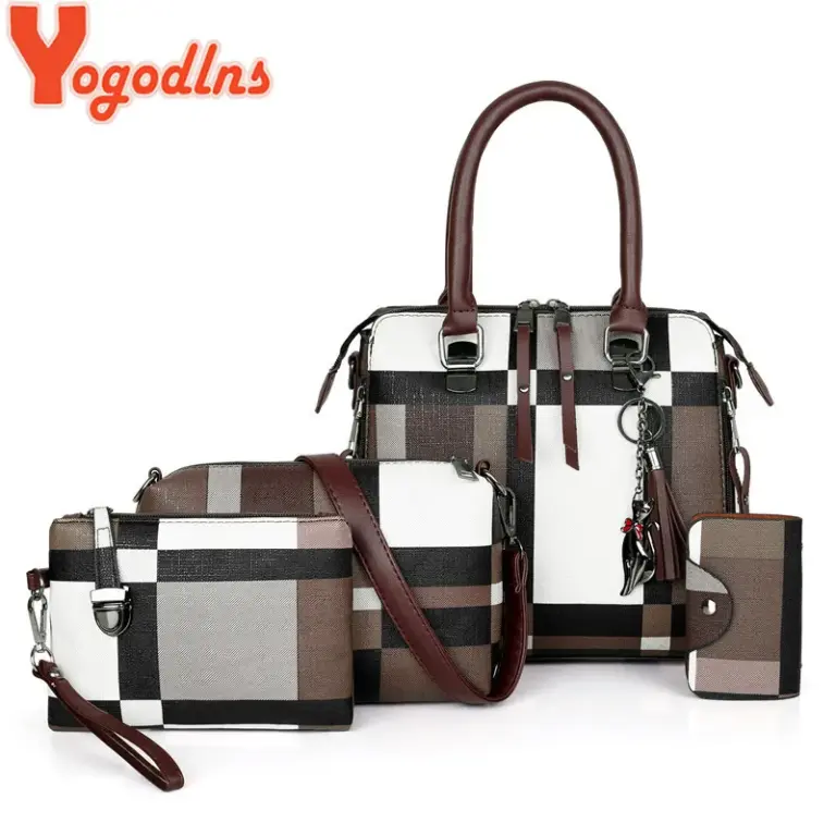 Luxus Handtaschen Plaid Frauen taschen Designer neue Quaste Geldbörsen und Handtaschen Set 4 Stück Taschen weibliche Feminina Reisetasche