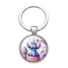 Disney Stitch köstlichen Donut Saft niedlichen Foto Glas Cabochon Schlüssel bund Tasche Auto Schlüssel anhänger Ring halter Charms Schlüssel anhänger Geschenk 4