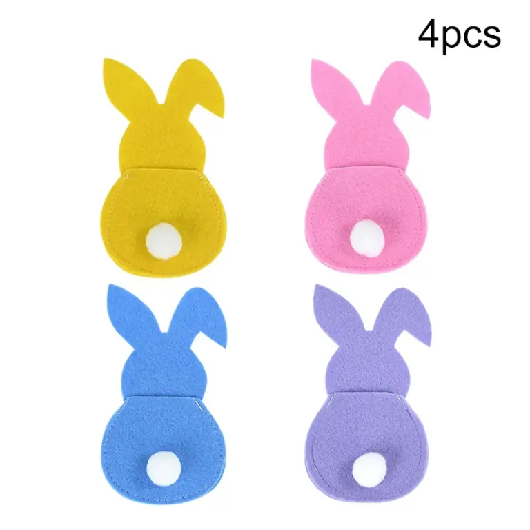 4 Stück Oster messer und Gabel halter Vliesstoff Kaninchen Besteck Tasche Veranstalter Geschirr Ostern Party liefert Wohnkultur 5