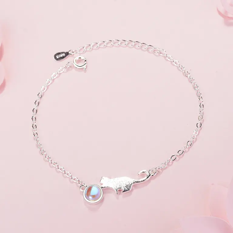 100% 925 Sterling Silber Mondlicht Stein Katze Charme Armbänder & Armreifen Für Frauen Kreative Edlen Schmuck 2