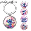 Disney Stitch köstlichen Donut Saft niedlichen Foto Glas Cabochon Schlüssel bund Tasche Auto Schlüssel anhänger Ring halter Charms Schlüssel anhänger Geschenk