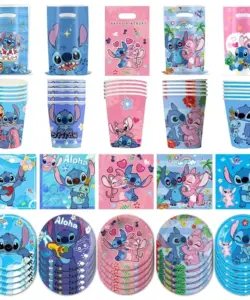 Disney Lilo und Stitch Geburtstag Party Dekoration Mädchen Junge Einweggeschirr Tischdecke Süßigkeiten Tasche Teller Pappbecher Zubehör Kit
