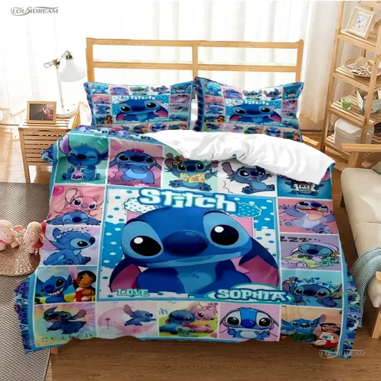 Disney Stitch Cartoon geschnitten ganzjährig Bett bezug Bettdecke Bettwäsche Set weichen Bett bezug und Kissen bezüge Single/Double/Queen/King 3