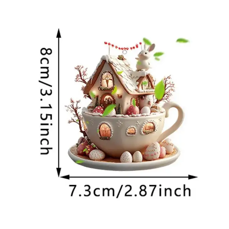 Kaffeetasse Haus Osterei Ornamente 2D Acryl flach aufhängbar Ostern Anhänger Dekor Ostern Ornamente für Auto, Baum Dekoration 6