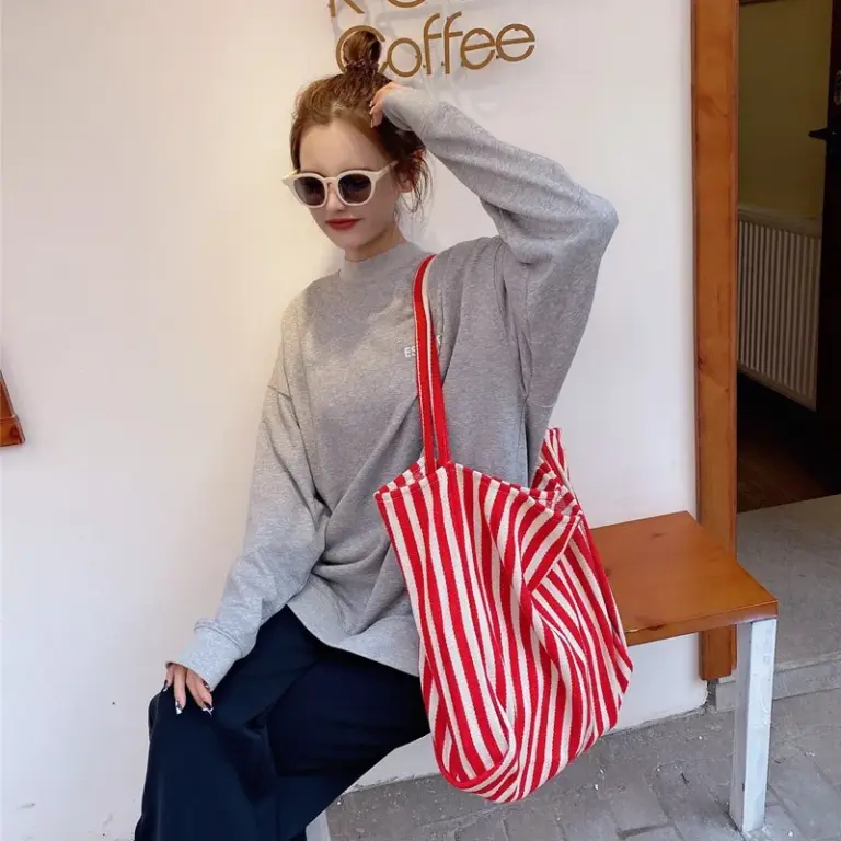 Große Kapazität Leinwand Frauen Shopper Tote einfache gestreifte Umhängetasche weibliche lässige multifunktion ale Reise Top-Griff Handtasche 6