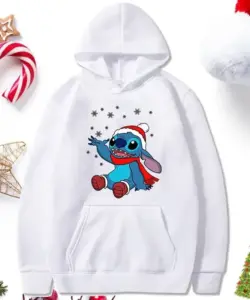 Schönes Muster lose männliche Sweatshirts Tasche Weihnachten Disney Stitch Cartoon niedliche Kleidung Männer Hoodies Herbst Winter beliebt