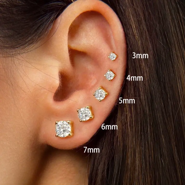 Echtes 925er Sterlingsilber, 3 mm, 4 mm, 5 mm, 6 mm, 7 mm, Ins-CZ-Zirkon-Ohrstecker für Frauen, 18 Karat vergoldet, edler Schmuck, Geschenk für Mädchen