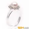 Natürliche 7-8mm Runde Perle Ring Frauen Geschenke Weiß Rosa Schwarz Lila Perle Ring Für Party Geschenk Silber überzogene Strass Perle 4