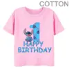 Rosa Lilo Stich Kinder Baumwolle T-Shirt Geburtstag Nummer 1-14 Kind Kawaii Junge Mädchen Freizeit kleidung Anime Cartoons Baby Tops T-Shirt 2