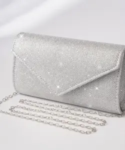 Frauen Umschlag Abend tasche Glitzer Damen Kette Umhängetaschen glänzend Silber lange Geldbörse weibliche Hochzeits feier Kupplungen Mini Handtasche