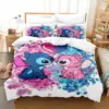 Stitch Lilo und Stitch Niedlicher Cartoon-Bettbezug, Anime-warmes Set, Bettwäsche, Schlafzimmer, Raumdekoration, großes E-Bett, Größe 3D-Druck