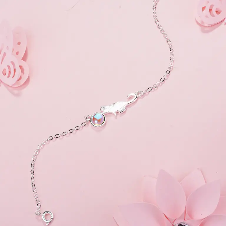 100% 925 Sterling Silber Mondlicht Stein Katze Charme Armbänder & Armreifen Für Frauen Kreative Edlen Schmuck 3