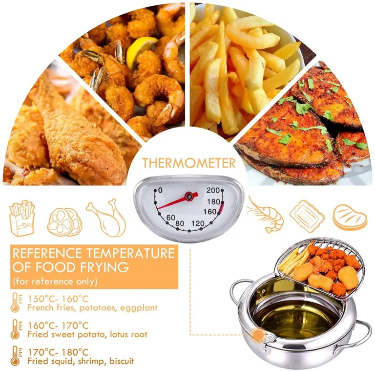 LMETJMA Japanischen Frittieren Topf mit einem Thermometer und ein Deckel 304 Edelstahl Küche Tempura Friteuse Pan 20 24 cm KC0405 4