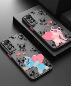 Disney Stitch Engel Liebespaar matte Handy hülle für Xiaomi Redmi Note 13 11 12 12s 10 9 Pro Cover für Redmi 10 K40 10C 9 12c