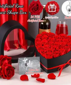 24 stücke künstliche Rose Bouquet Herzform Rose Geschenk box 100 Sprachen Ich liebe dich Halskette ewige Rosen Weihnachts geschenke für sie