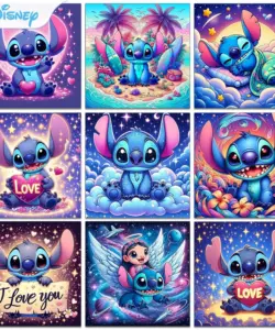 Disney Stitch Diamant-Malerei-Set, bunte Blumen-Aufkleber, Diamant-Stickerei, handgefertigt, DIY-Mosaik, Heimdekoration, Geschenk