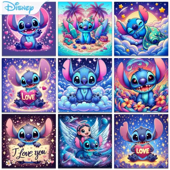 Disney Stitch Diamant-Malerei-Set, bunte Blumen-Aufkleber, Diamant-Stickerei, handgefertigt, DIY-Mosaik, Heimdekoration, Geschenk