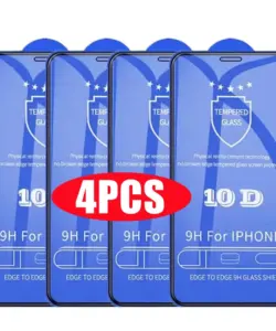 4 Stück 10D gehärtetes Glas für iPhone 14 11 12 13 Pro Max Mini 7 8 Plus Full Cover Displayschutzfolie für iPhone 15 PRO X XR XS MAX