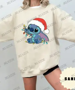 Disney Cartoon Tier Stich Weihnachten Sweatshirt Runde Kragen Baumwolle Mit Kapuze Sport Streetwear Pullover Hoodie Frauen Kleidung