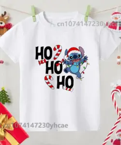 Frohe Weihnachten Lilo Stitch Kinder T-Shirts Baby Urlaub T-Shirt T-Shirts Mädchen Party T Shirt mit Kleidung Kinder Mode Tops T-Shirt