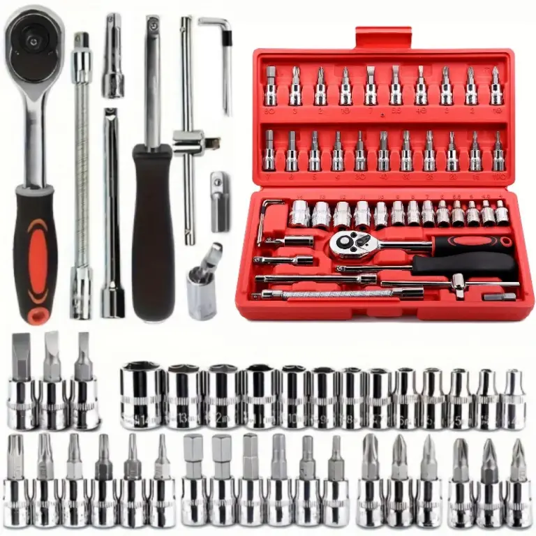 46-teiliges Schraubenschlüssel-Steckschlüssel-Set, Hardware, Auto, Motorrad, Reparatur-Set, Ratschenschlüssel-Werkzeug-Set, Auto-Reparatur-Werkzeug-Set