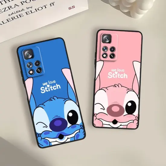 Anime Stitch süße Disney für Xiaomi Redmi Note 12 12s Turbo 11 11t 11s 10 10s 9 8 8t 7 Pro plus 5g schwarze Handy hülle Abdeckung 2