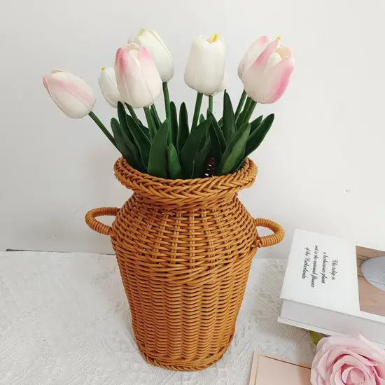 1 Stück klassischer gewebter Rattan-Blumenkorb, langlebig und waschbar, chinesisches Retro-Blumenarrangement, praktische Heimdekoration 4