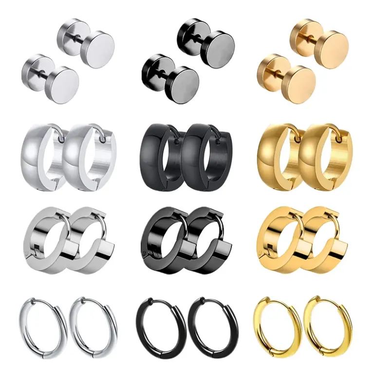 1 Paar Multi Arten Unisex Schwarz Gold Farbe Edelstahl Ohrring Für Frauen Männer Punk Gothic Piercing Gefälschte Ohrringe Schmuck