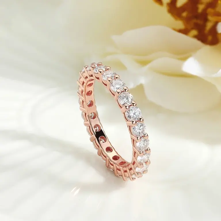 Roségoldener Moissanit-Ring für Damen, Volldiamantringe, S925-Sterlingsilber, Verlobungsring, 18 Karat Weißgold vergoldet, edler Schmuck 6