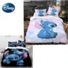 Disney Stitch Cartoon 3d bedruckte Bettwäsche dreiteilige Kinderheim Textil Set Bett bezug Kissen bezug