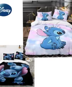 Disney Stitch Cartoon 3d bedruckte Bettwäsche dreiteilige Kinderheim Textil Set Bett bezug Kissen bezug