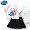 Neue süße Lilo Stitch T-Shirts Rock Set Kawaii Disney Cartoon Grafik T-Shirt Kinder Casual kurze Ärmel Tops Sommer Mädchen Kleidung