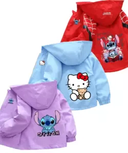 Lilo & Stitch Kinder Mädchen Kapuzenjacke Mantel 2024 Herbst Baby Junge Cartoon Reißverschluss Langarm Freizeitkleidung Kinder Oberbekleidung