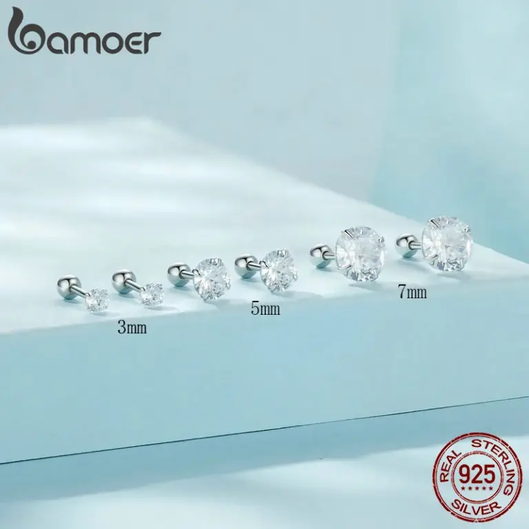 Bamoer platini ert klassische cz Ohr stecker 925 Sterling silber hypo allergen elegante Ohrringe Modeschmuck 3mm 5mm 7mm 3