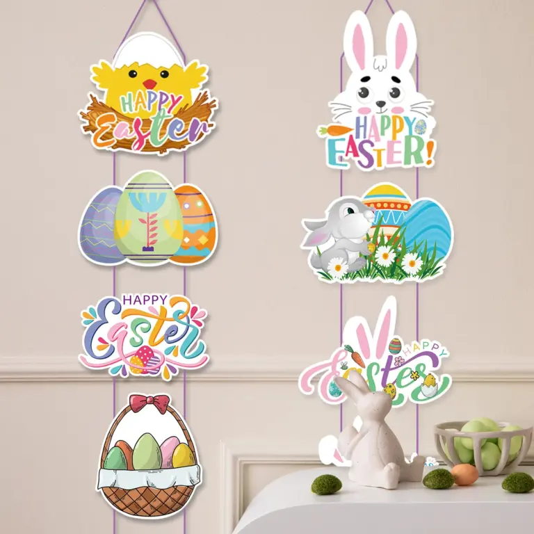 Glückliche Ostern hängende Tür Banner Hase Ei Karotte Muster Papier Couplet Ostern Dekoration für zu Hause 2024 Frühling Party Kaninchen Geschenk 4