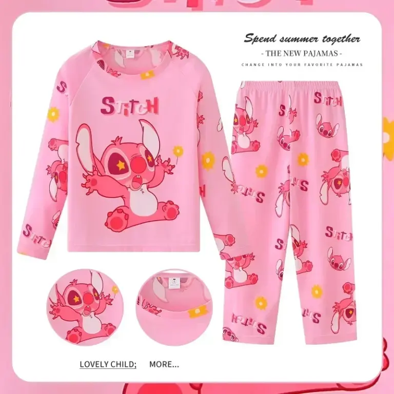 Disney Stich Kinder Pyjamas Nette Anime Cartoon Engel Kinder Herbst Hause Kleidung Jungen Mädchen Weiche Pyjama Set Kawaii Urlaub Geschenke 2