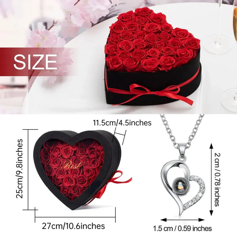 24 stücke künstliche Rose Bouquet Herzform Rose Geschenk box 100 Sprachen Ich liebe dich Halskette ewige Rosen Weihnachts geschenke für sie 6