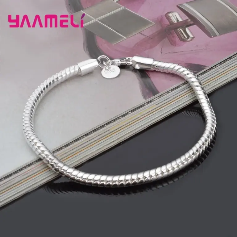 Große Förderung Sterling Silber gestempelt Kette Armband für Männer Frauen Unisex Schmuck mit Hummer verschlüssen 3mm 4mm Breite 2