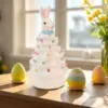 Ceramic Easter Bunny Tree Decoration with LED Lights Holiday Collectible Figurines Fireplace Table Farmhouse Spring Home Decor