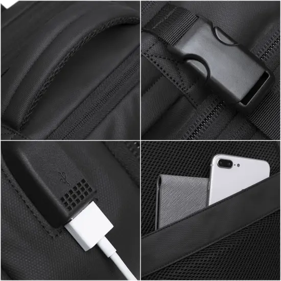 BANGE Reiserucksack für Herren, Business-Rucksack, Schule, erweiterbare USB-Tasche, große Kapazität, 17,3 Laptop, wasserdicht, modischer Rucksack 5