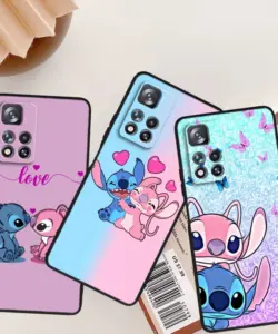 Disney Stich Engel Liebe Für Xiaomi Redmi Hinweis 12 12S Turbo 11 11T 11S 10 10S 9 8 8T 7 Pro Plus 5G Schwarz Telefon Fall Abdeckung