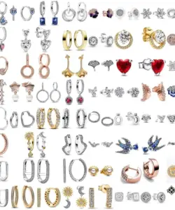 2024 Doppel-Creolen, Sonne, Mond, 925er Silber vergoldet, Schmetterlings-Herz-Ohrringe, Ohrstecker, passend für Original-Charms, zum Selbermachen, für Damen-Accessoires