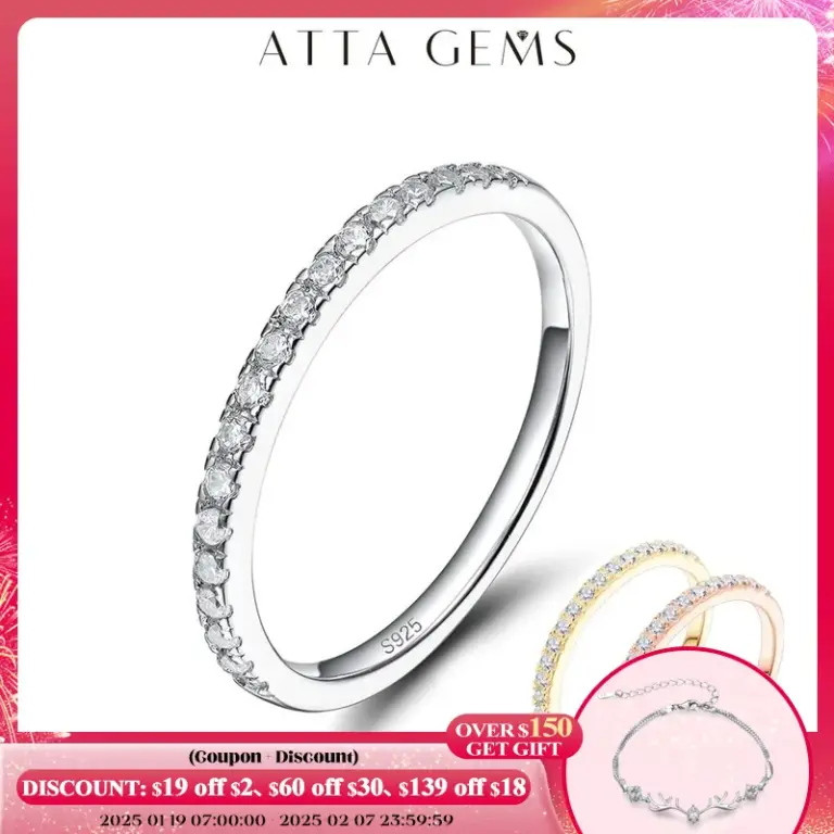 ATTAGEMS Klassischer, weißvergoldeter, runder, ausgezeichnet geschliffener Moissanit-Ring für Mädchen, 925er Sterlingsilber, Cocktail-Edelschmuck, Geschenk 1