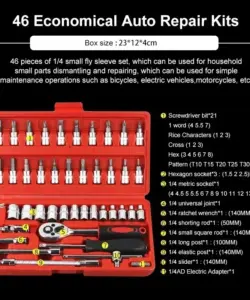 46-teiliges Set Auto-Reparatur-Werkzeug-Set, 1/4 Zoll Steckschlüssel-Set, Auto-Reparatur-Werkzeug, Ratsche, Drehmomentschlüssel, Combo, Auto-Reparatur-Werkzeug-Set